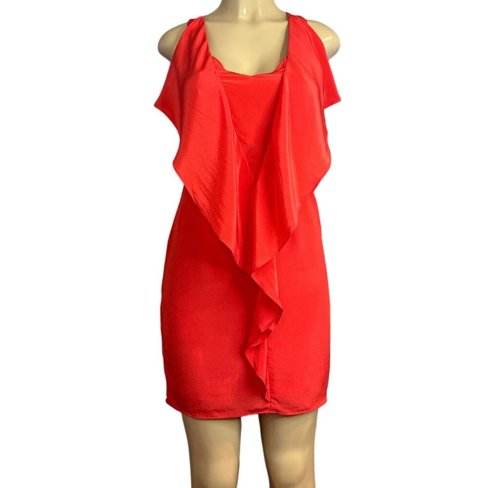 Greylin Sleeveless Racerback Ruffle Dress 100% Silk Orange Red Size Small